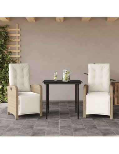 Set Bistro 3 PCS en Résine Tressée avec Coussins - Beige store